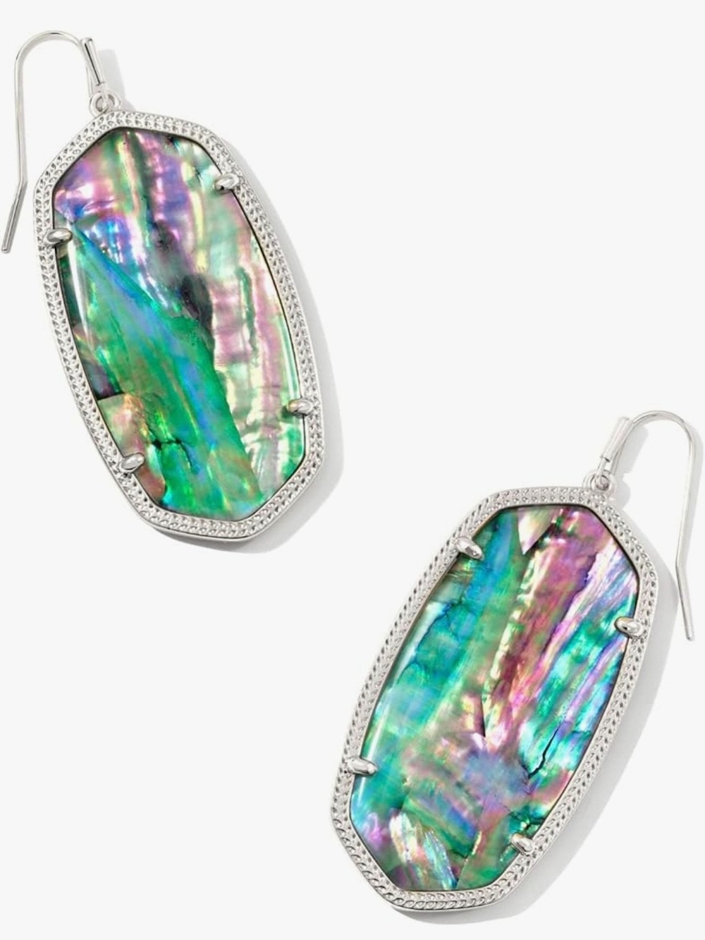Kendra Scott Iridescent Abalone Drop Earrings  Green & Purple Hues NWT! BOX BAG!